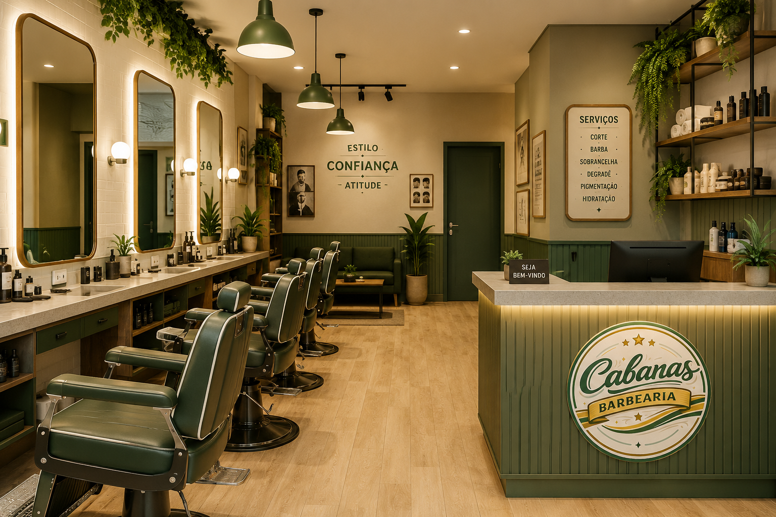 Interior da Cabanas Barbearia